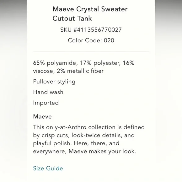Anthropologie NWT Maeve Crystal Sweater
Cutout Tank size XL. - Picture 6 of 8